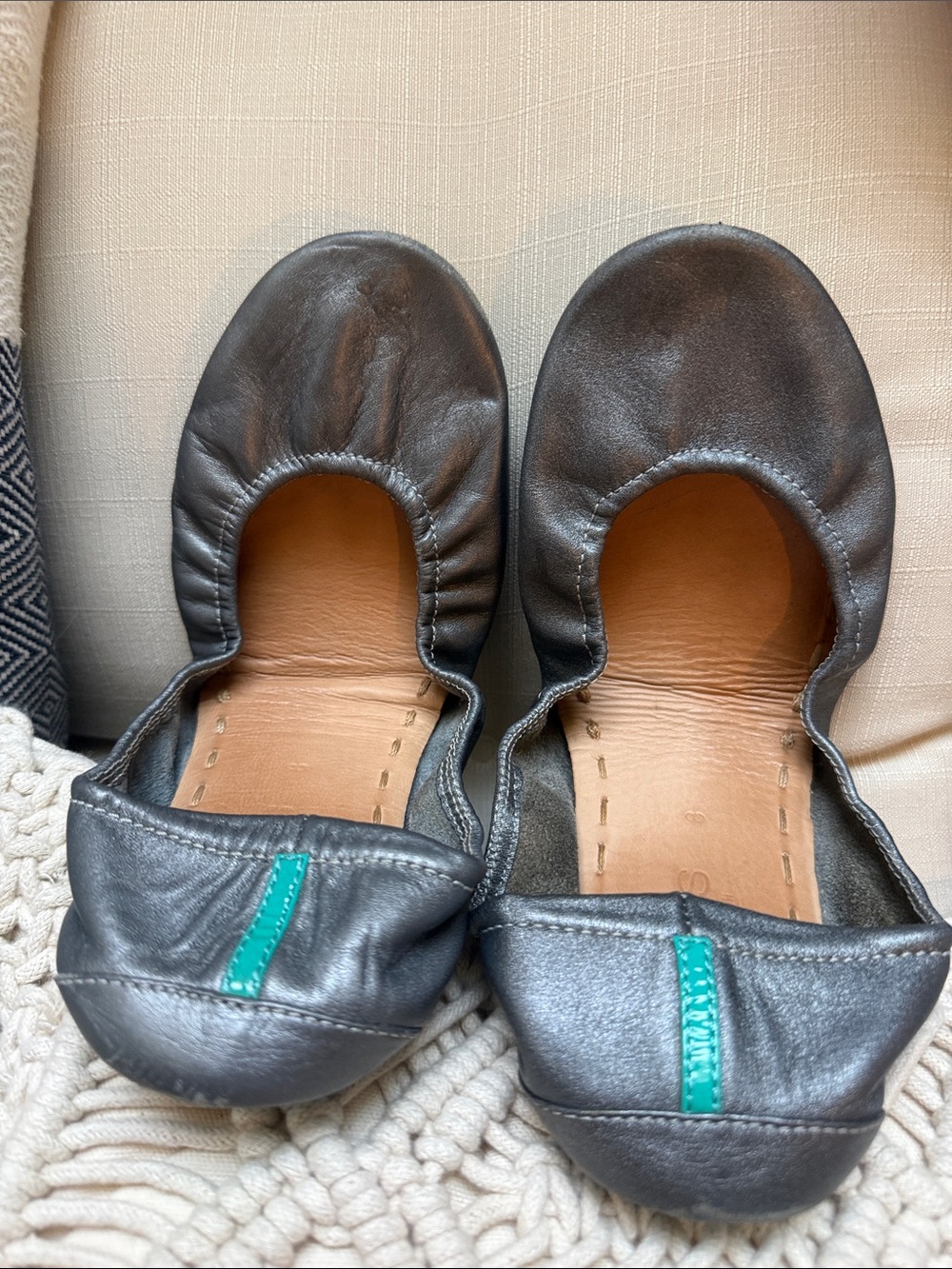 Tieks Metallic pewter Ballet Flats with Teal Accent
